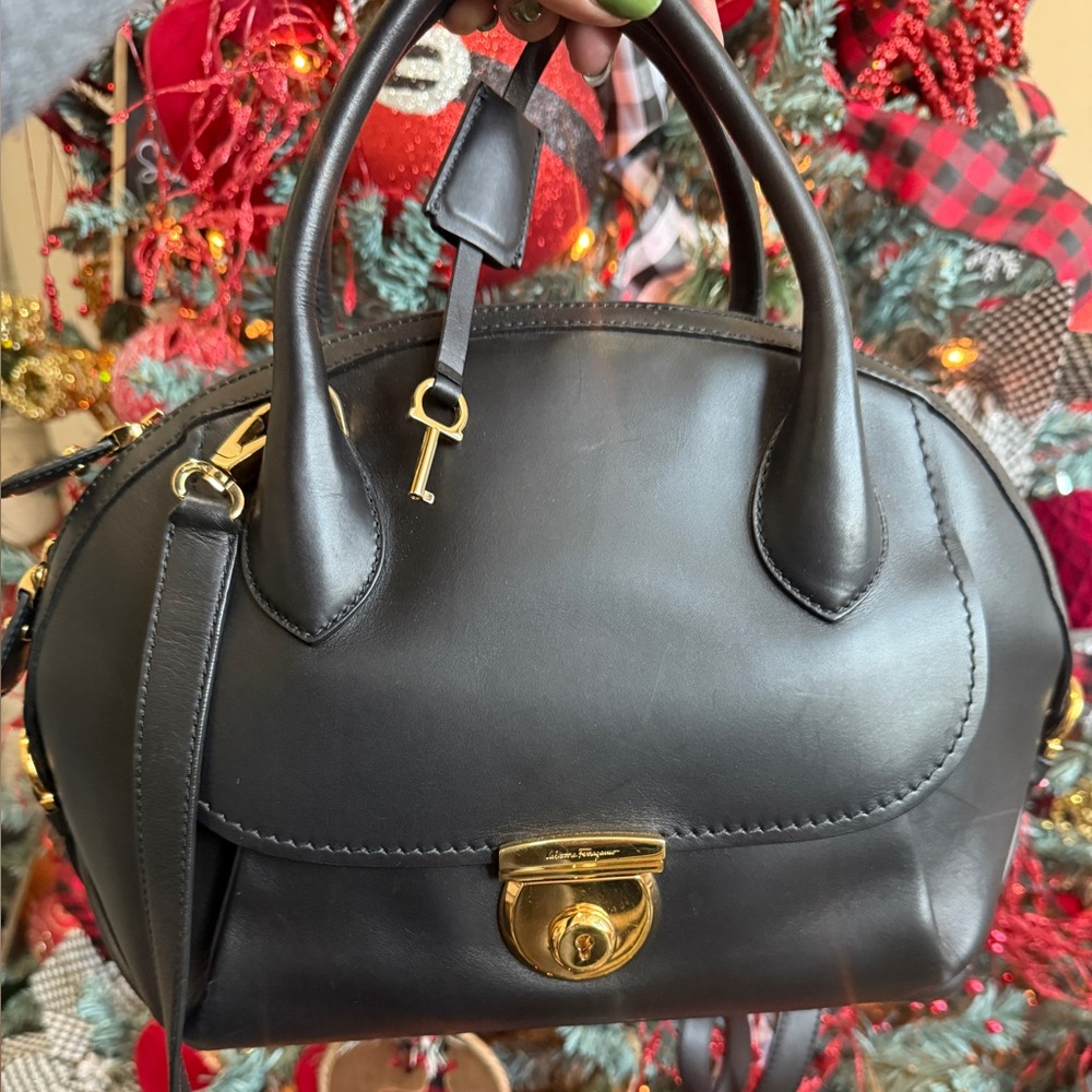 Salvatore Ferragamo Black Leather Satchel
